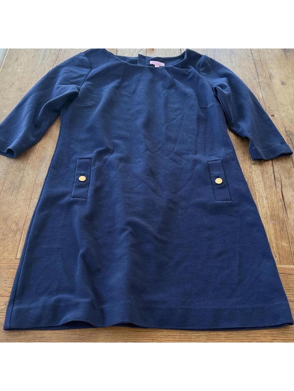 Lilly Pulitzer Charlene Shift Dress 3 quarter Sleeves Navy Blue size XL